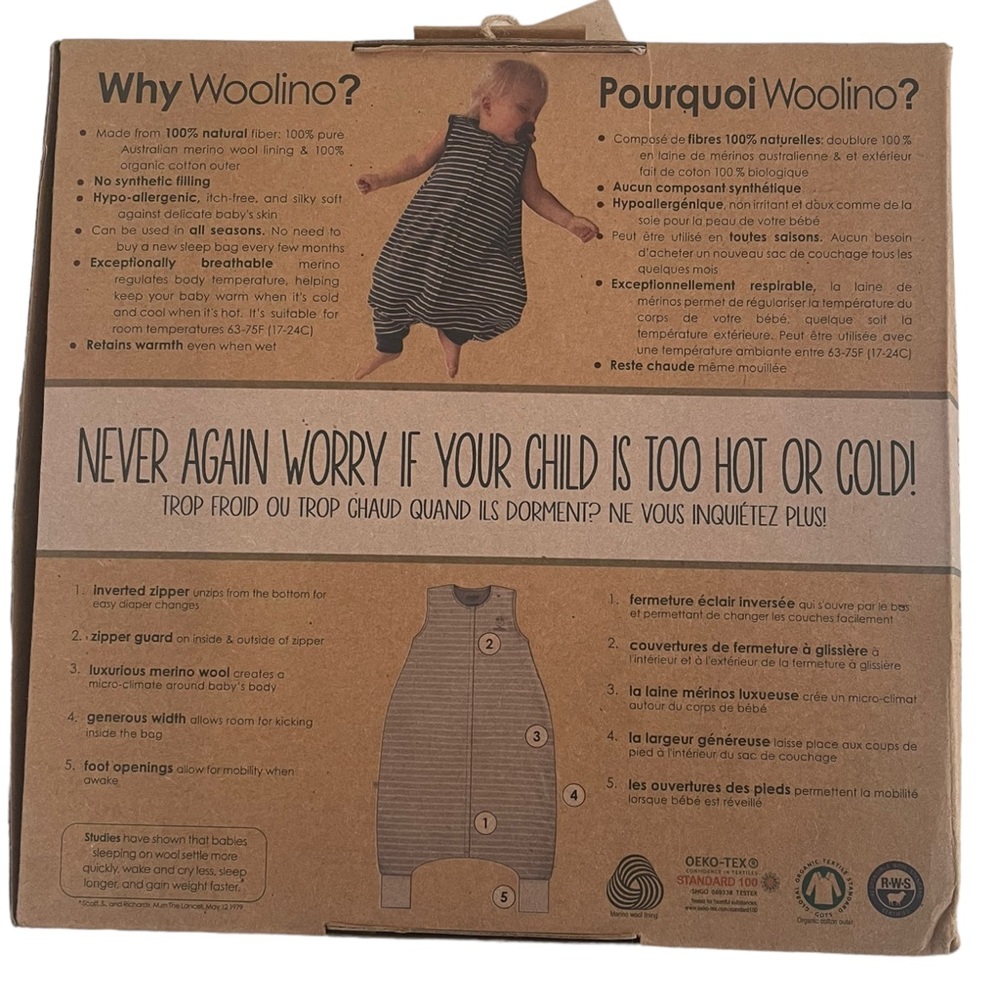 New in Box Woolino Merino Wool 4 Season Sleep Bag with Feet Sz 18-36 Months - Picture 5 of 8